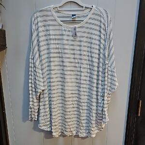 Old Navy White and Gray Striped Long Sleeve Tee